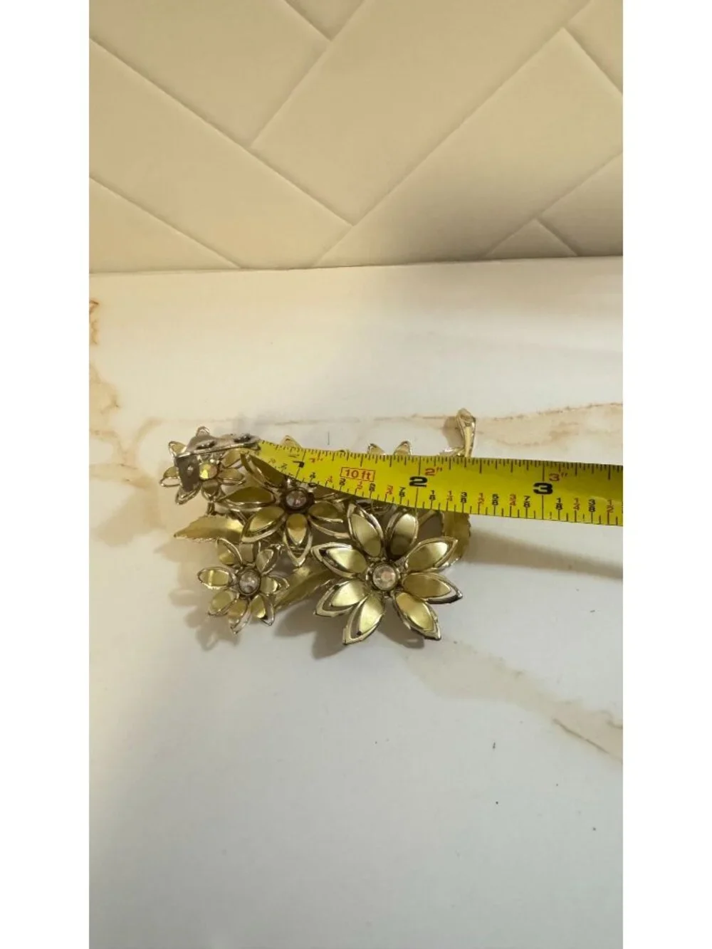 Signed Coro Brooch-Floral Gold tone with Rhinestones